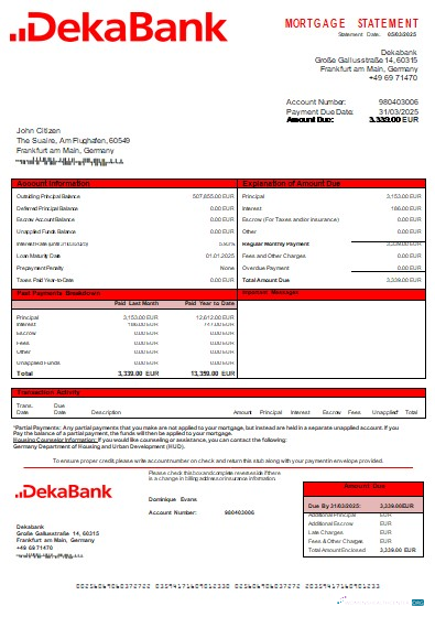 Download Germany Dekabank bank mortgage statement scr Photoshop template